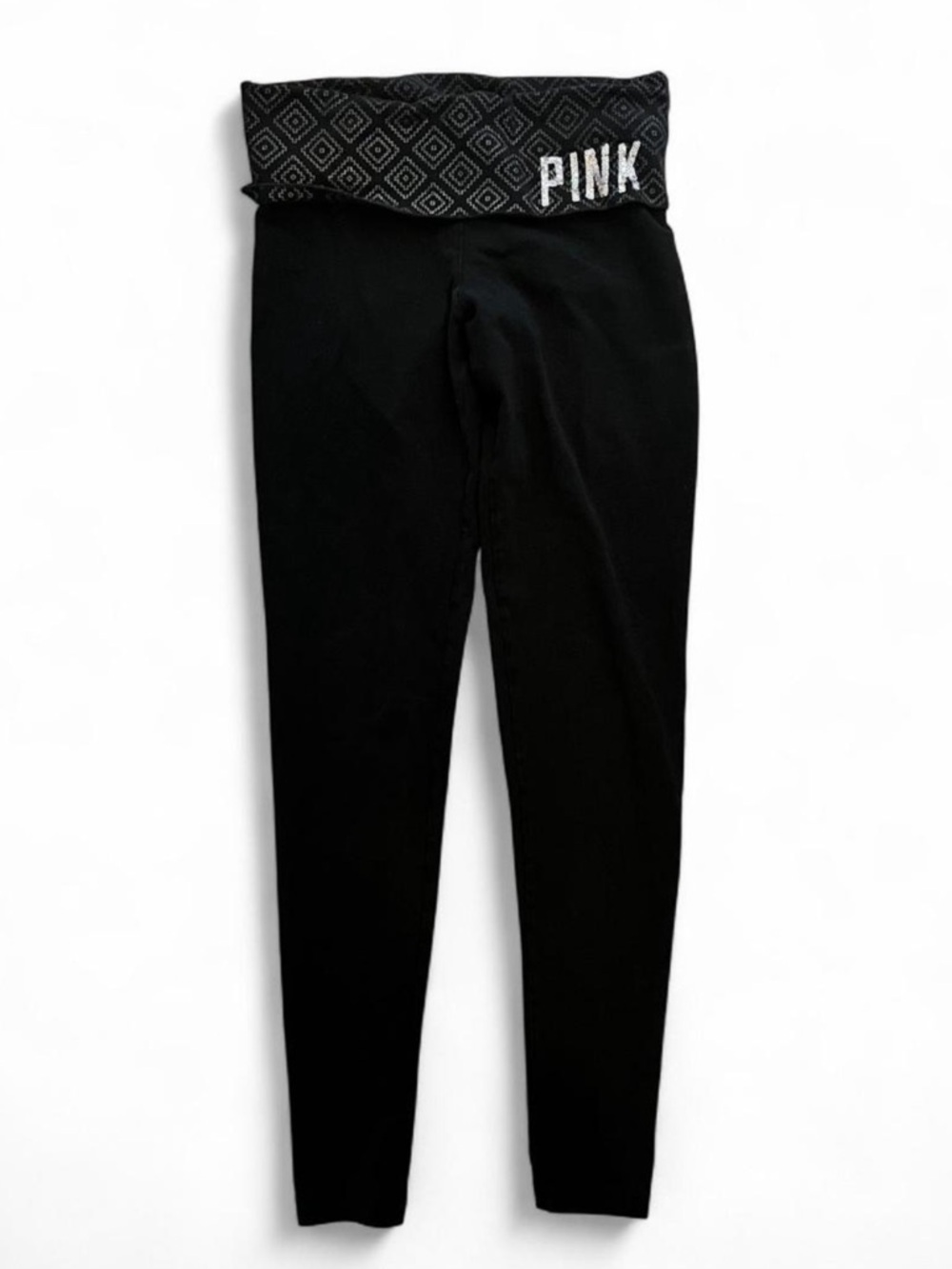 Victoria's Secret PINK Black Leggings with Patterned Fold-Over Sequins Waistband